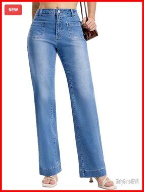 Tall Women's Wide Leg Jeans High Waisted Stretchy Straight Loose Trendy Denim